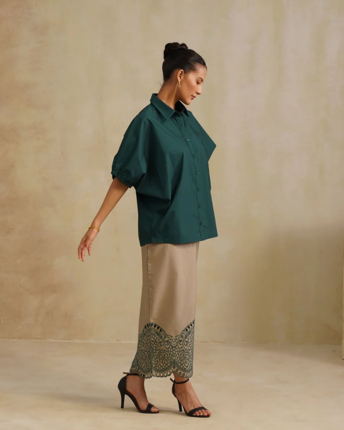 Sunset Soiree - The Eden Emerald & Sand Embroidered Skirt Set