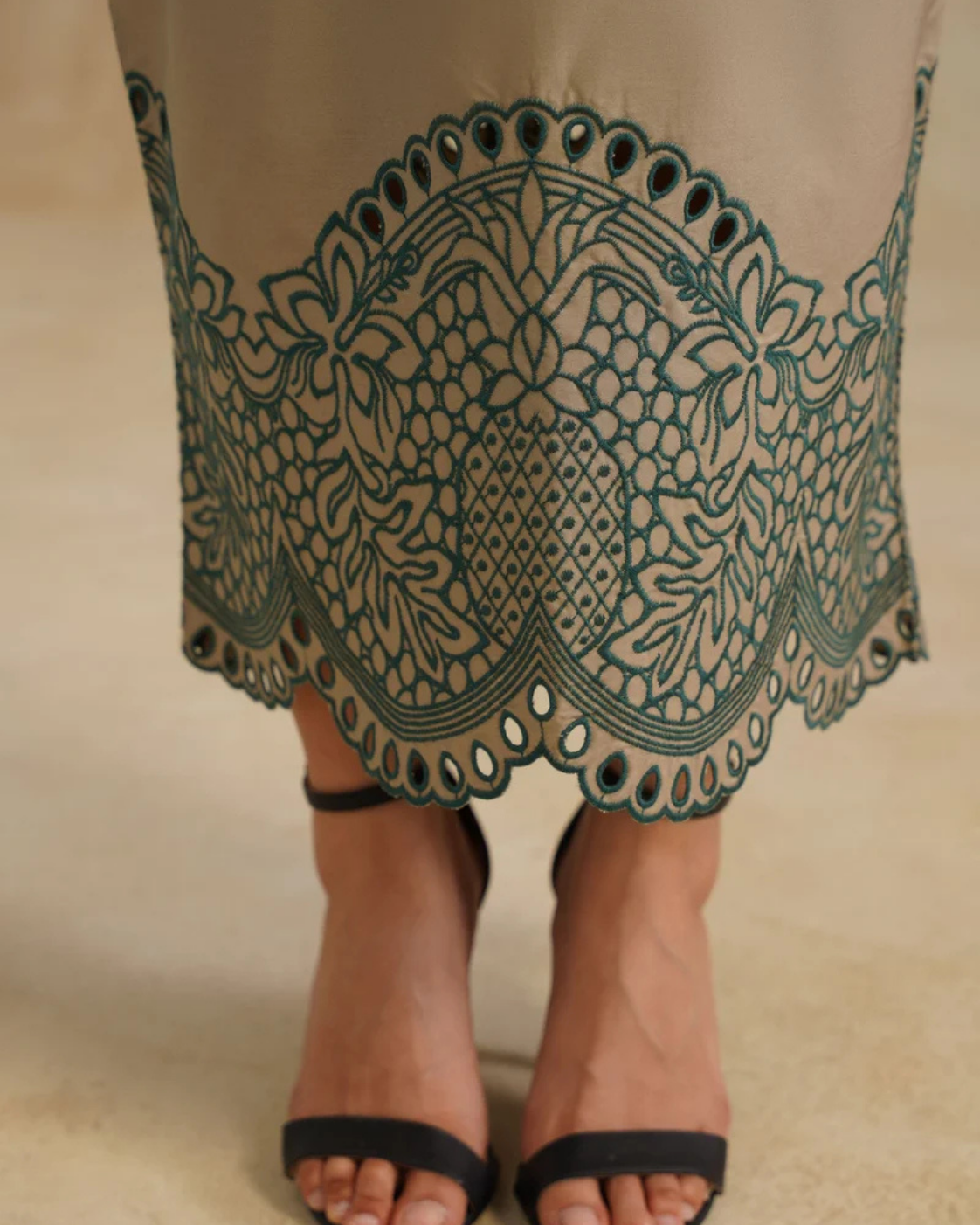 The Eden Emerald & Sand Embroidered Skirt Set