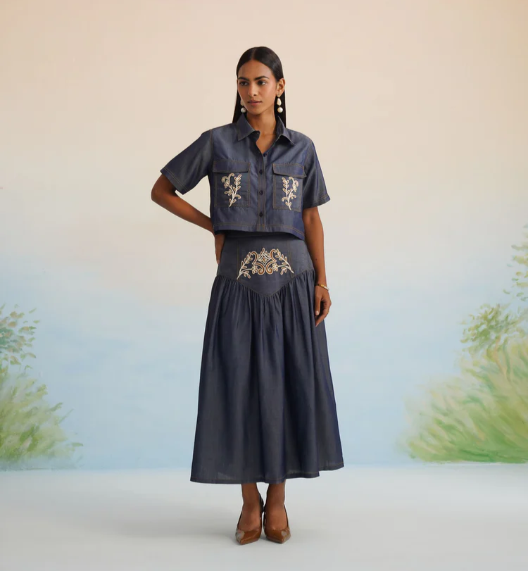 Bulevar Blossom - The Midnight Indigo Heritage Embroidered Denim Co-ord