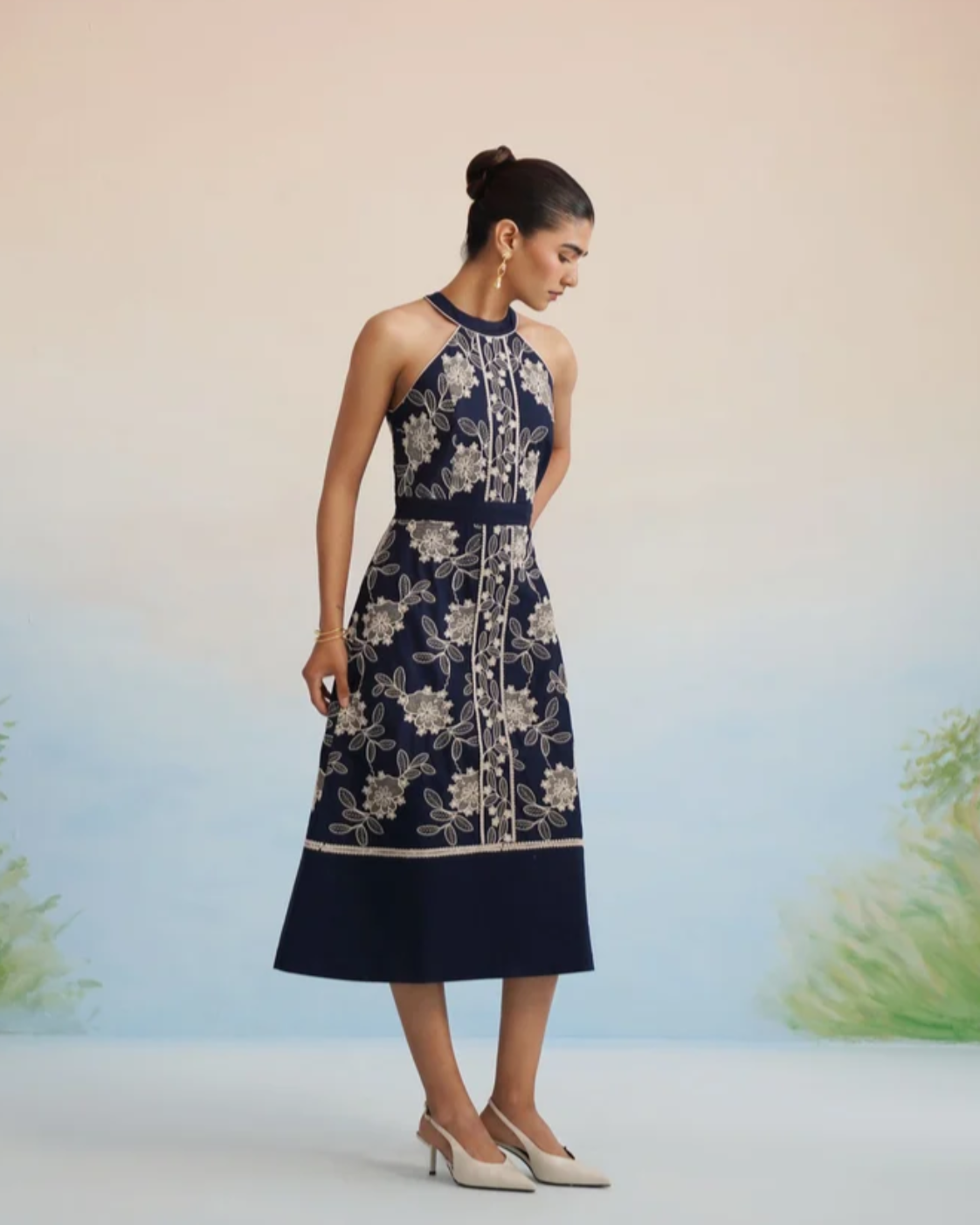 The Midnight Flora Halter Midi Dress | 24-Hr Dispatch