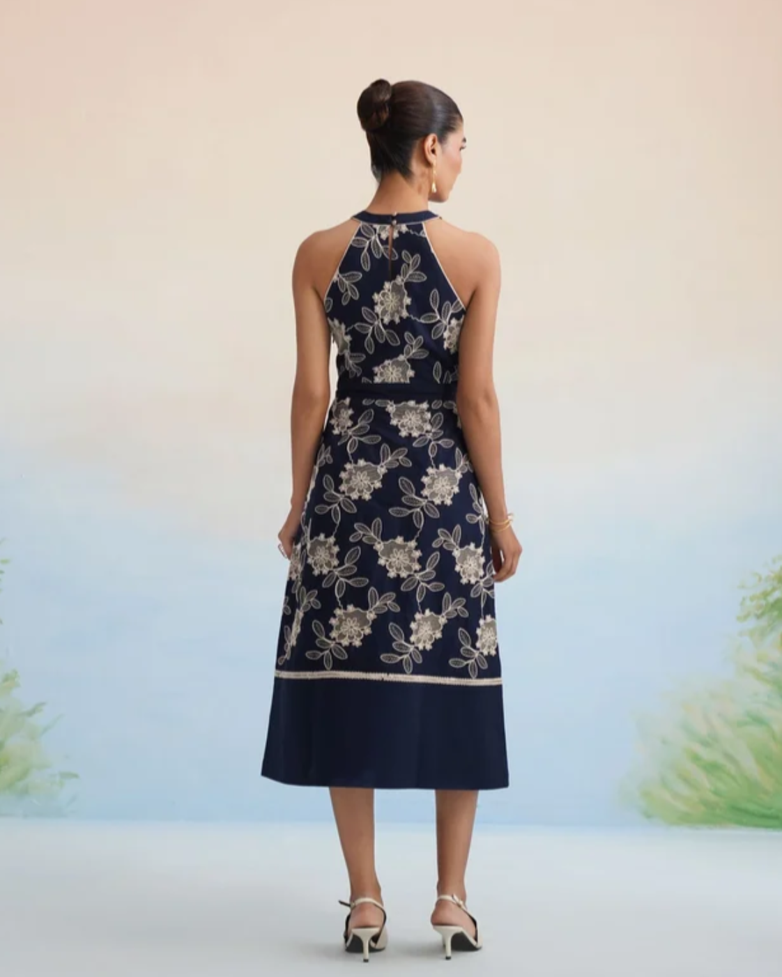 The Midnight Flora Halter Midi Dress