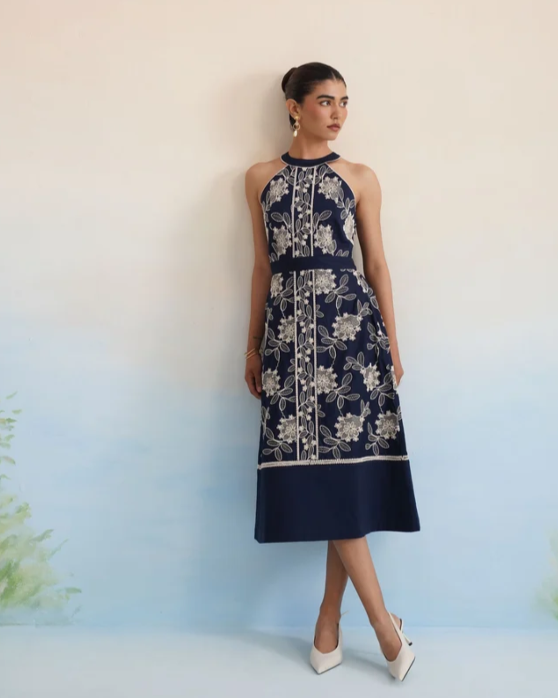 The Midnight Flora Halter Midi Dress