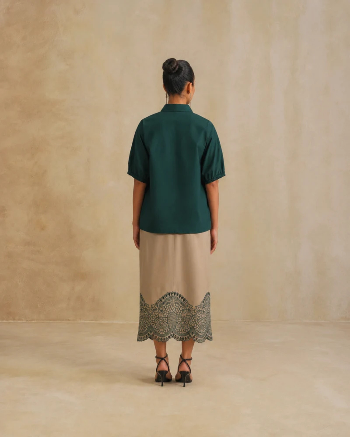 Sunset Soiree - The Eden Emerald & Sand Embroidered Skirt Set