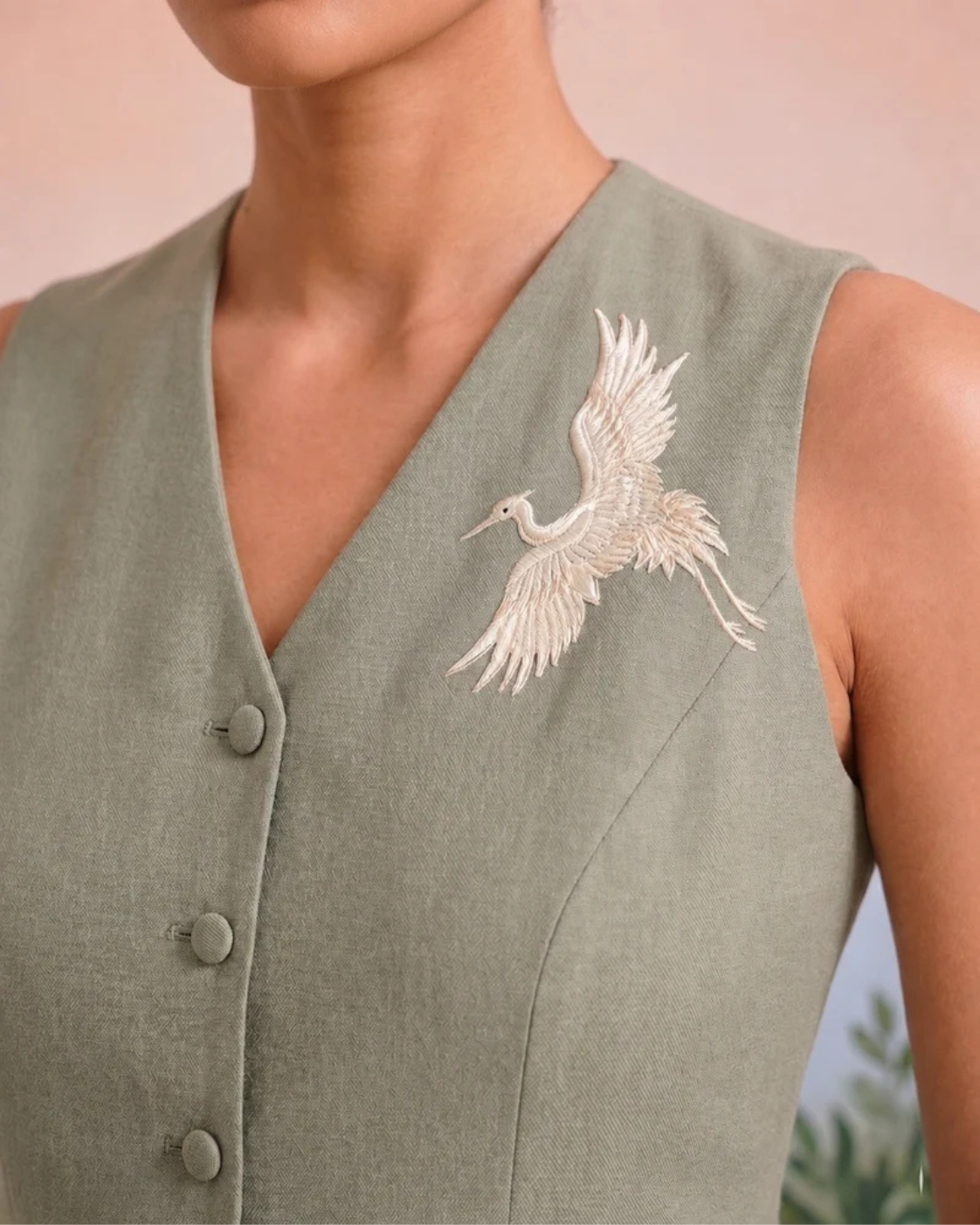 Bulevar Blossom - The Aveline Sage Crane Vest Set