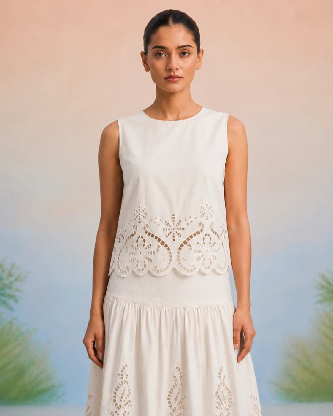 The Verona Ivory Cutwork Skirt Set | 24-Hr Dispatch