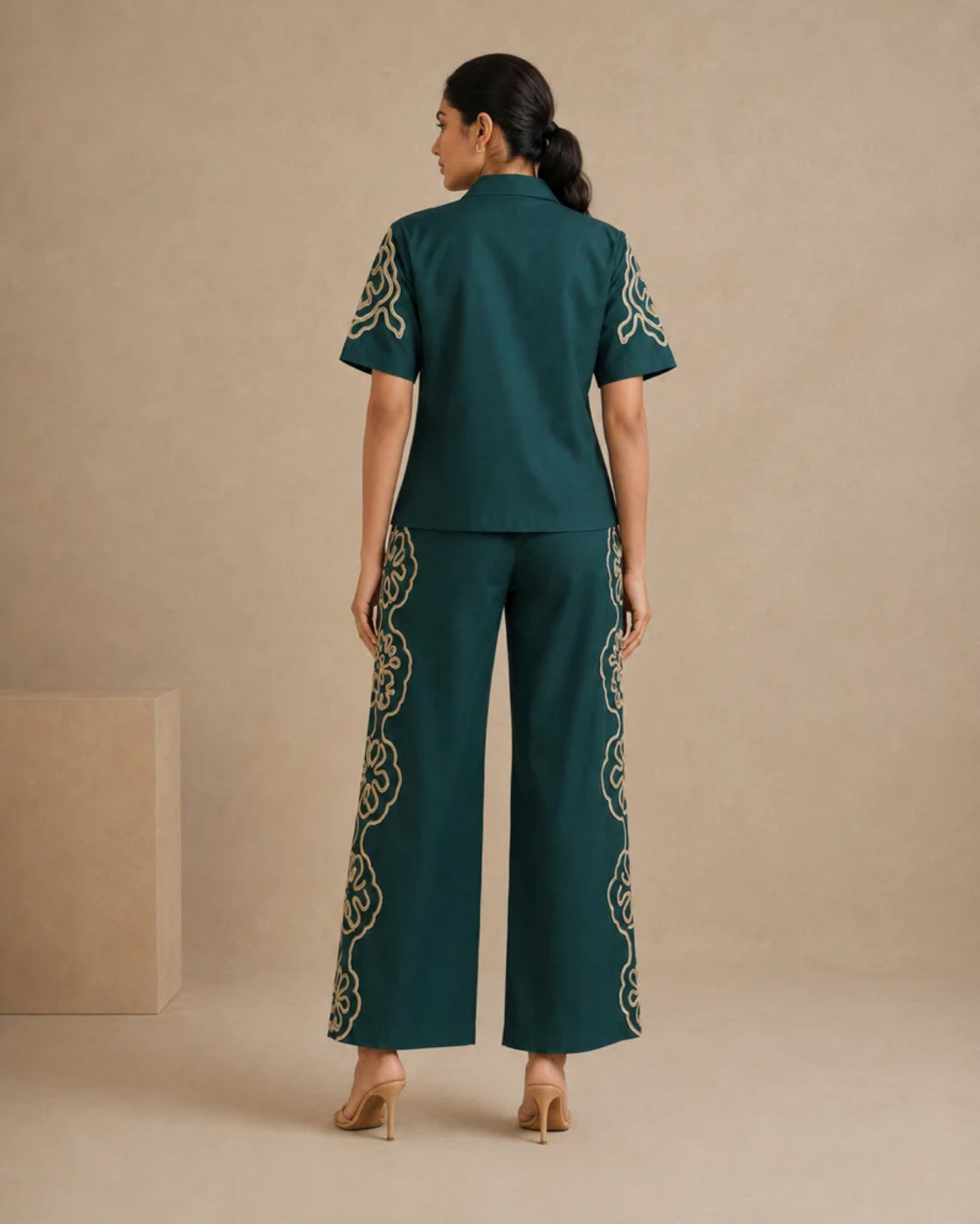 Sunset Soiree - The Jade Floral Embroidered Wide-Leg Co-ord