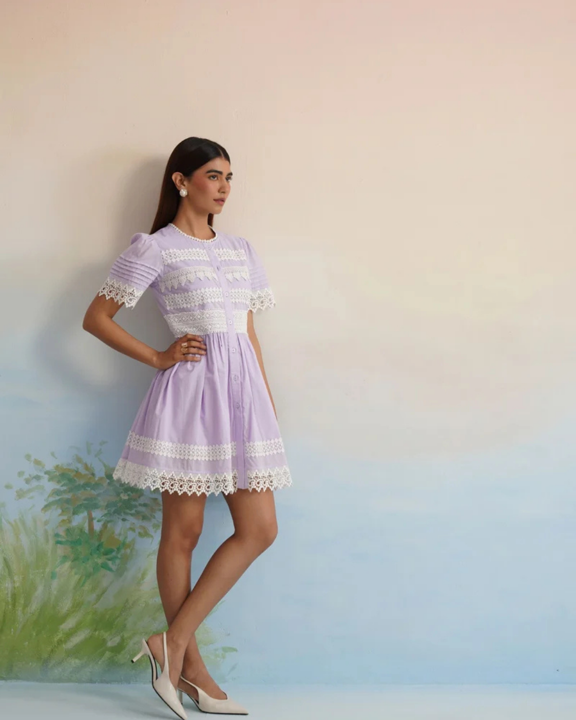 The Lilac Whisper Lace Button-Down Mini Dress