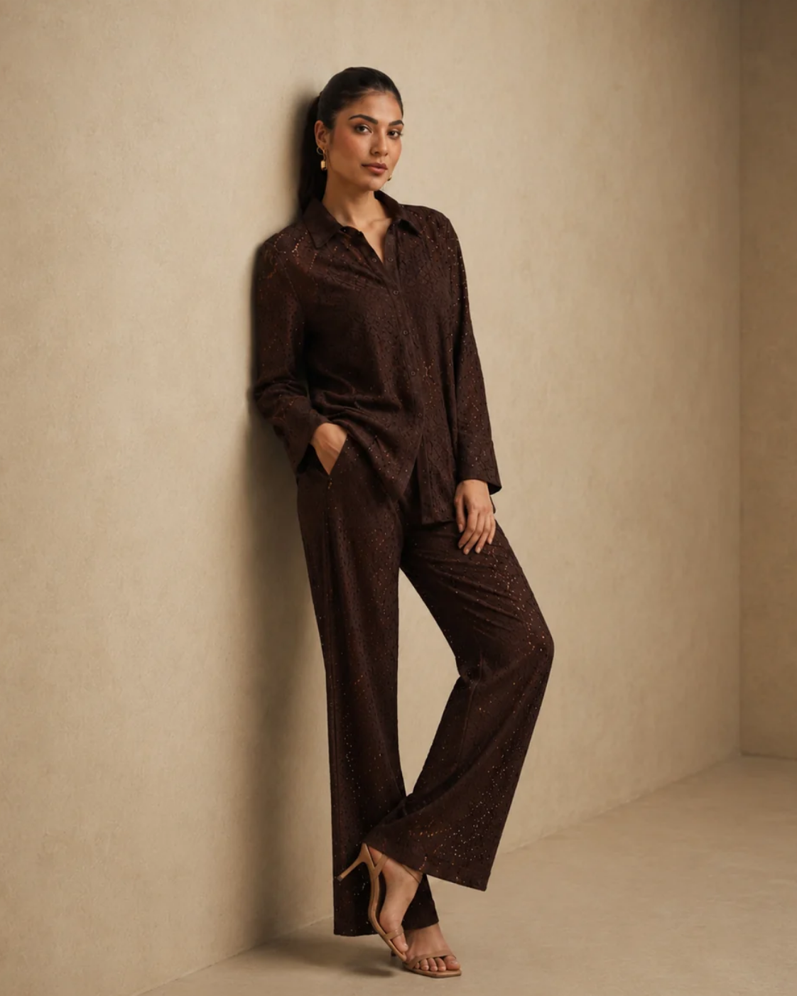 The Havana Espresso Raschel Shirt Set