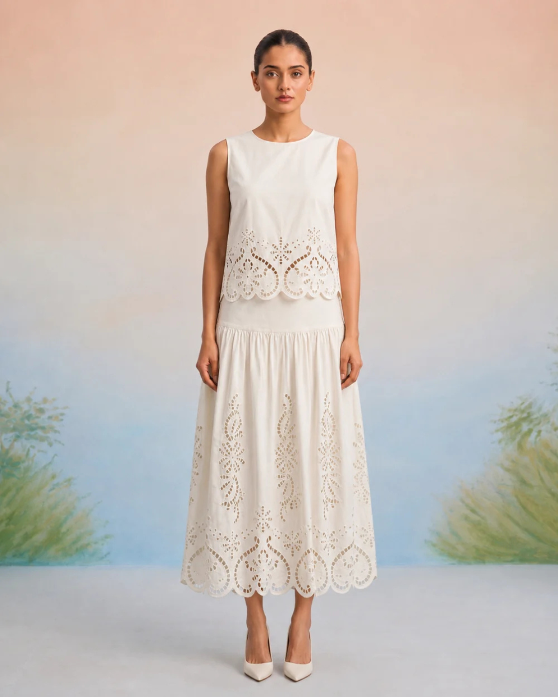 The Verona Ivory Cutwork Skirt Set | 24-Hr Dispatch