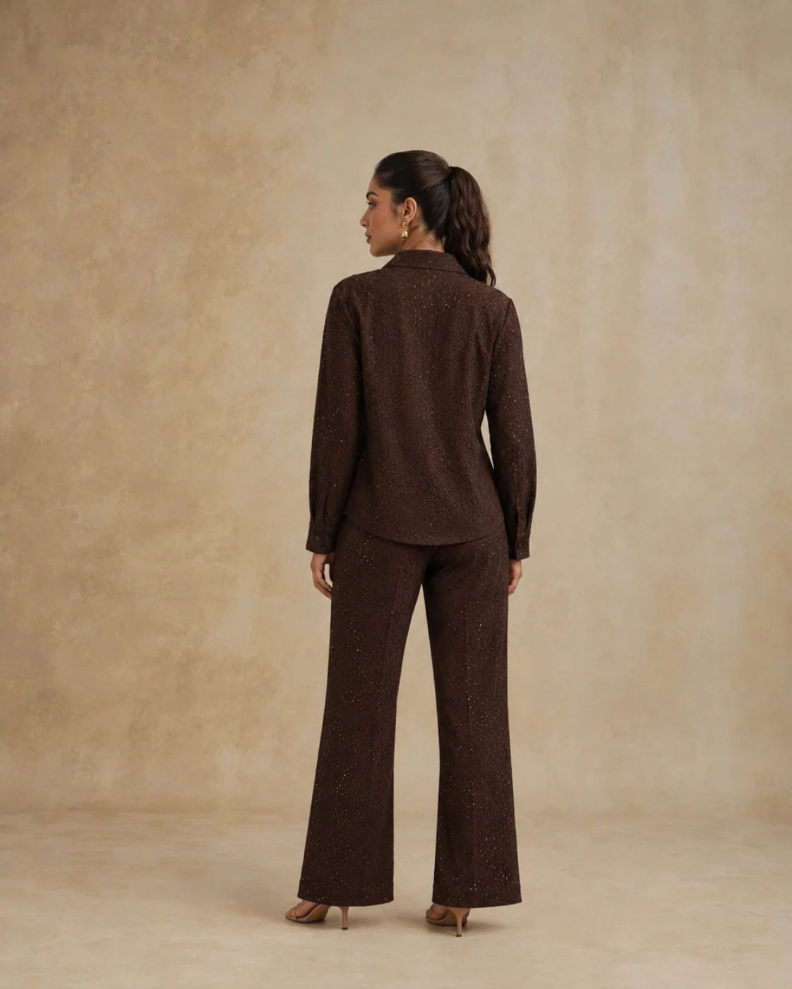 Sunset Soiree - The Havana Espresso Raschel Shirt Set
