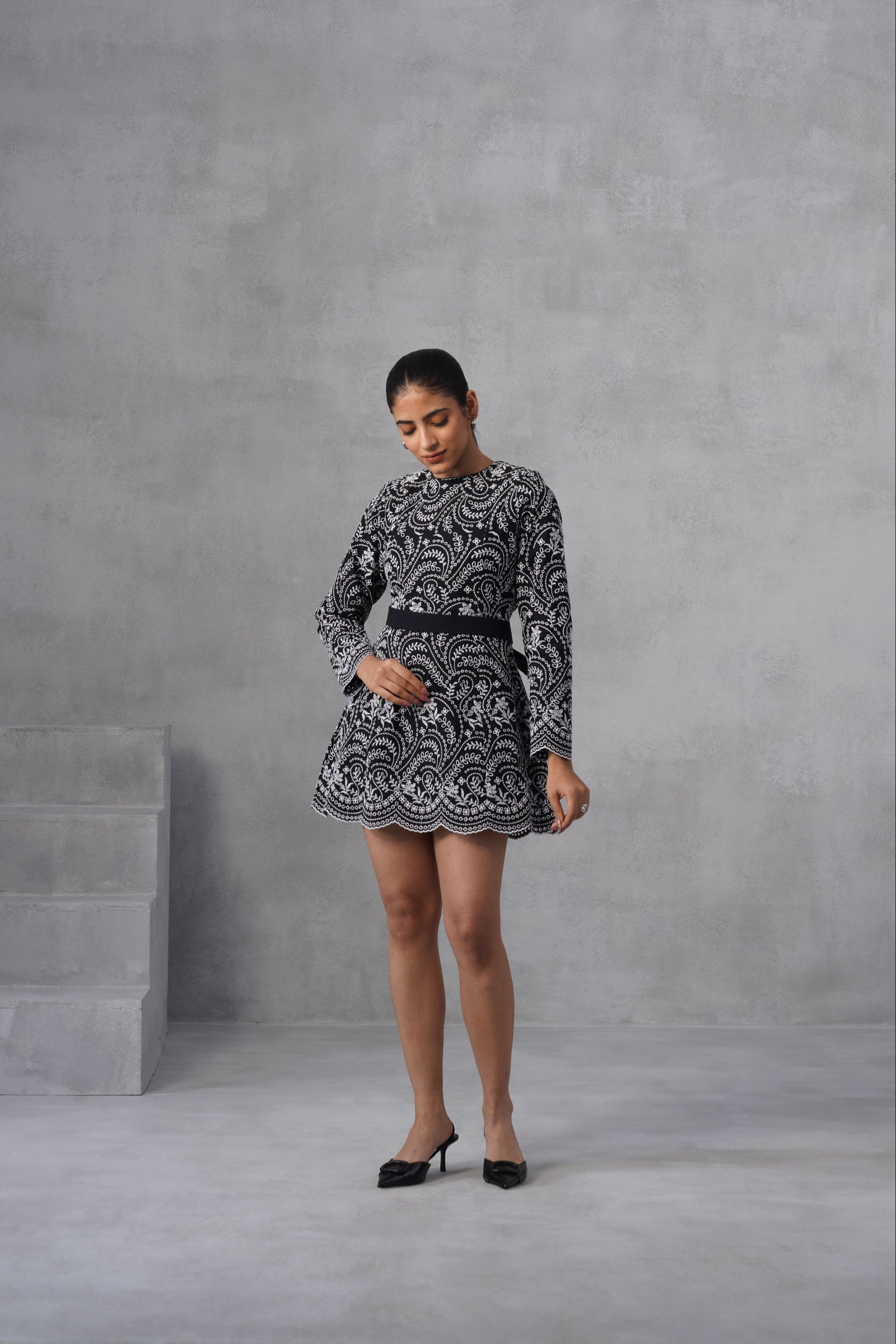 White Thread Embroidered Dress