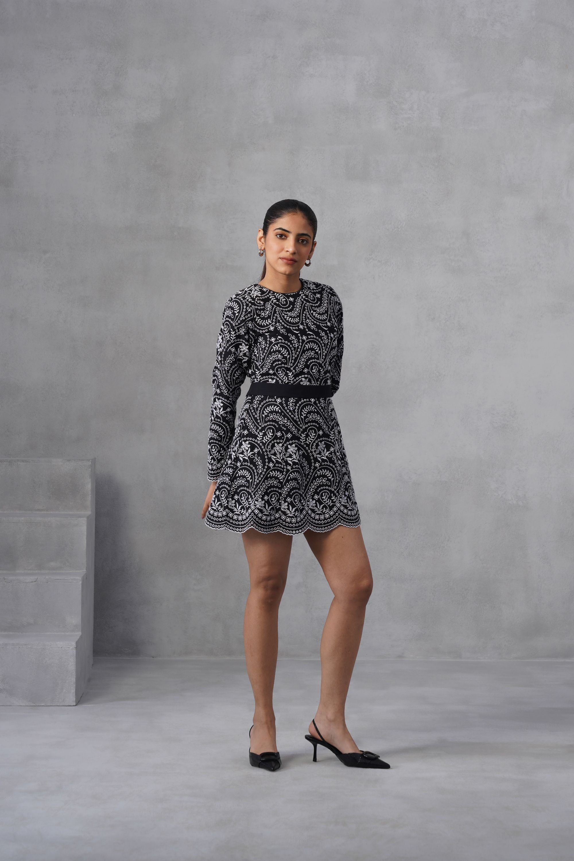 White Thread Embroidered Dress