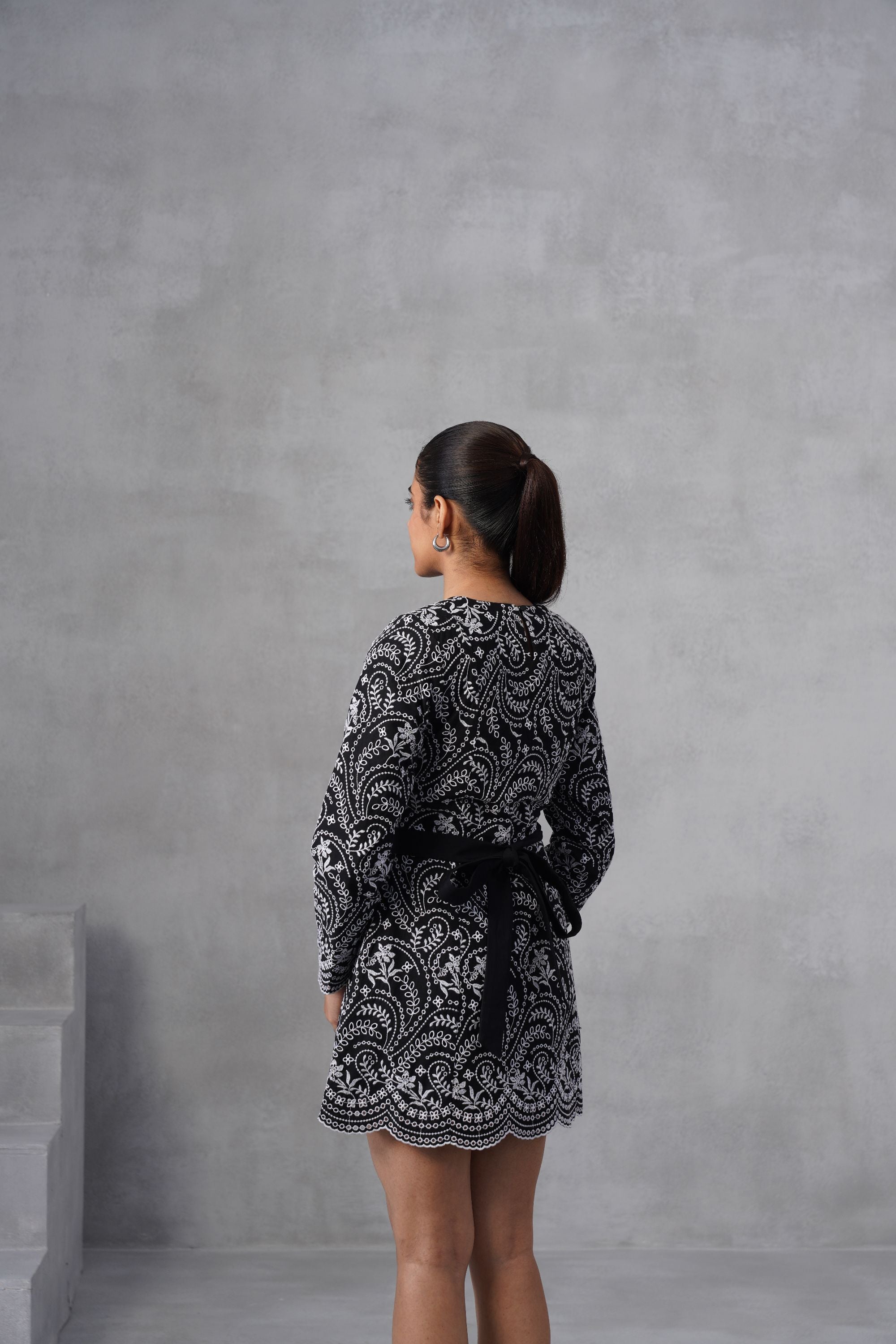 White Thread Embroidered Dress