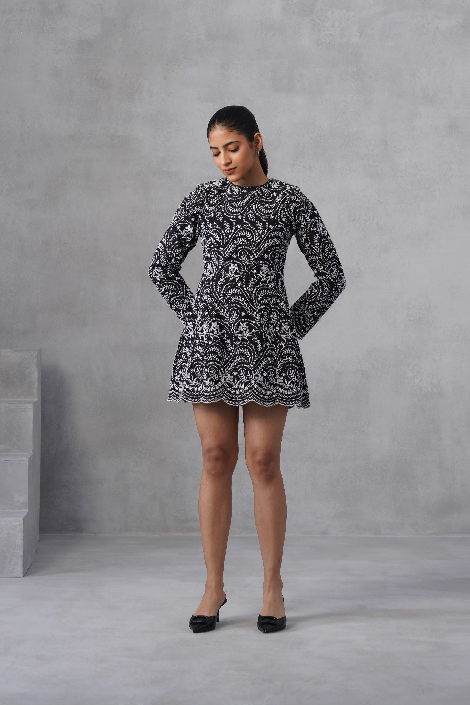 White Thread Embroidered Dress
