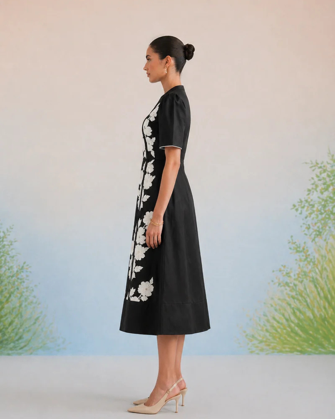 The Verona Monochrome Floral Appliqué Dress | 24-Hr Dispatch