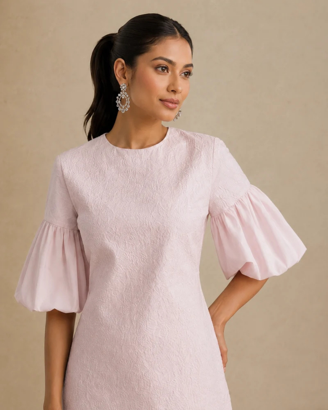 The Elara Powder Pink Embroidered Mini Dress