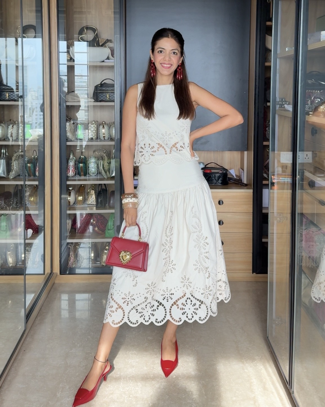 Sneha Adwani in The Verona Ivory Cutwork Skirt Set