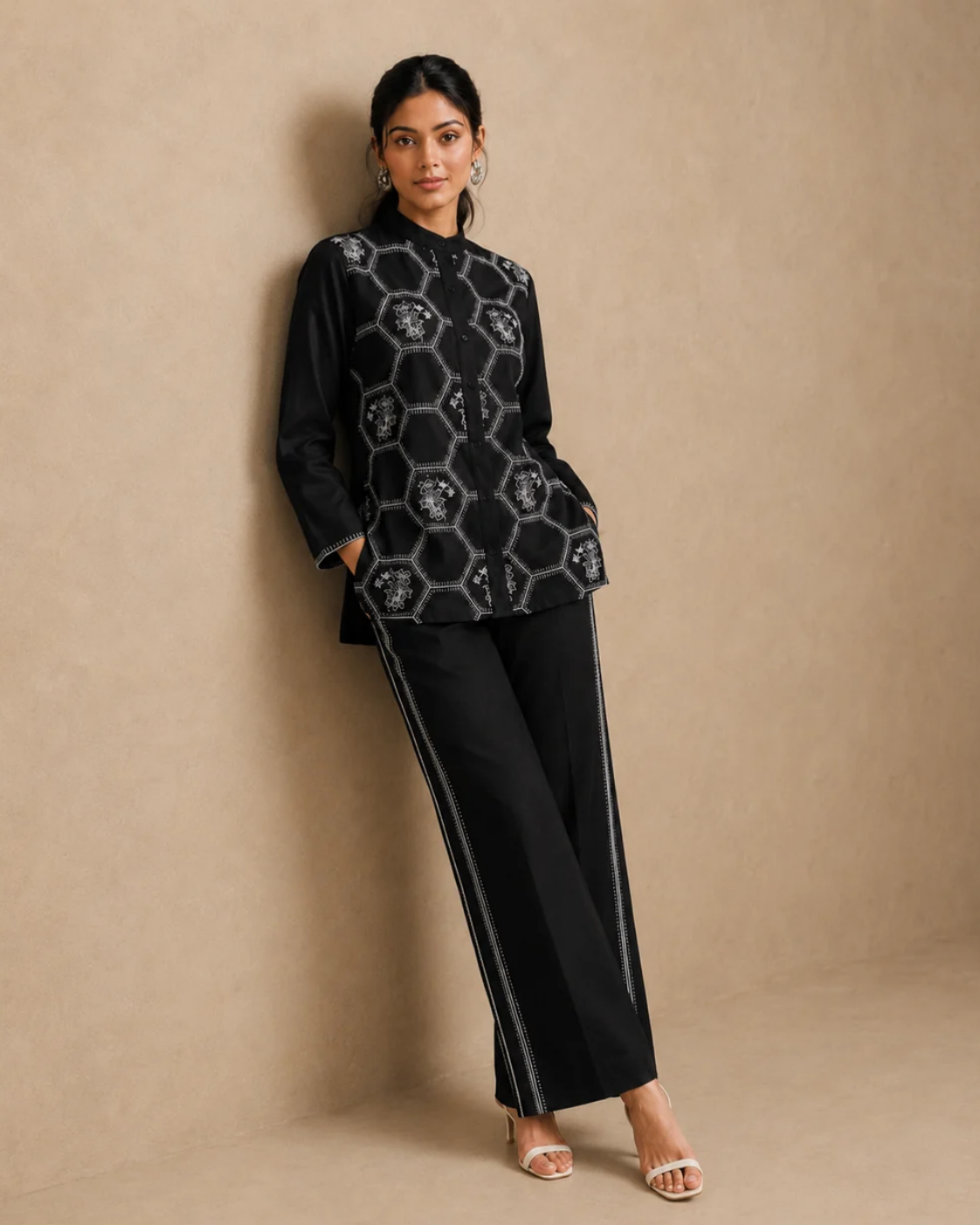 The Onyx Geometric Floral Shirt Set