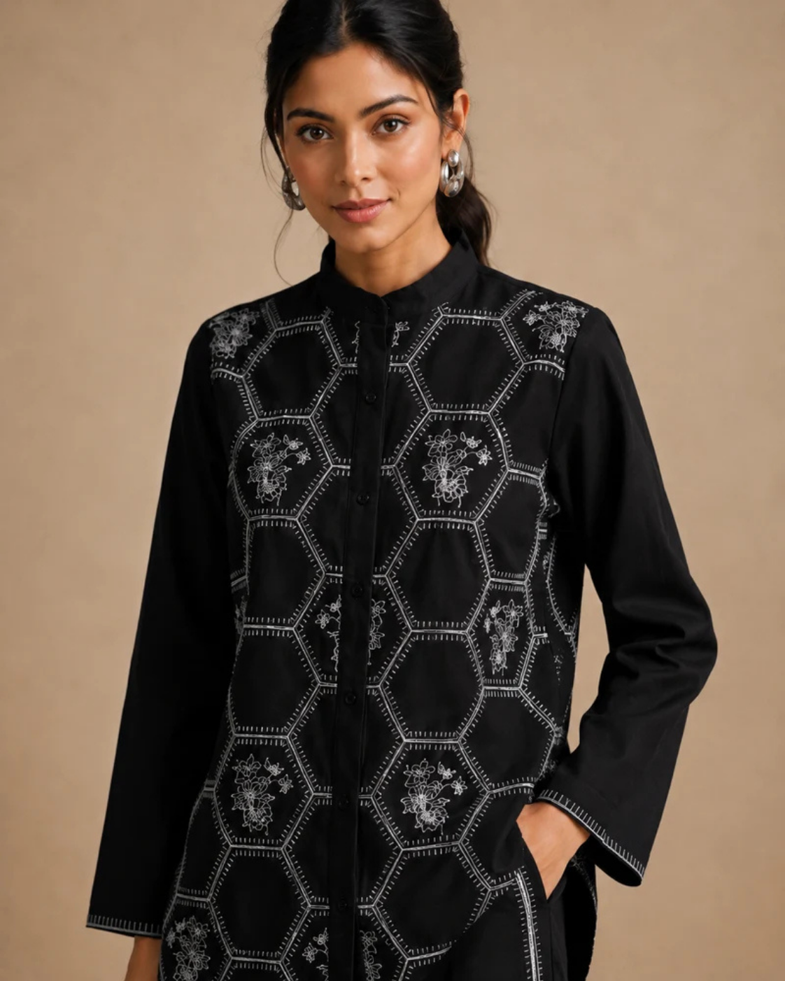The Onyx Geometric Floral Shirt Set