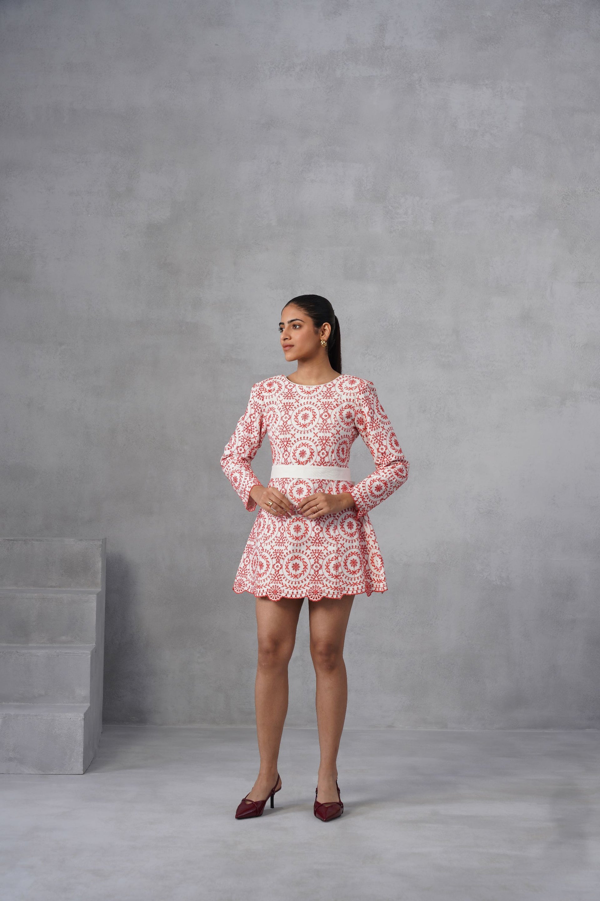 Coral & Ivory Eyelet Mini Dress