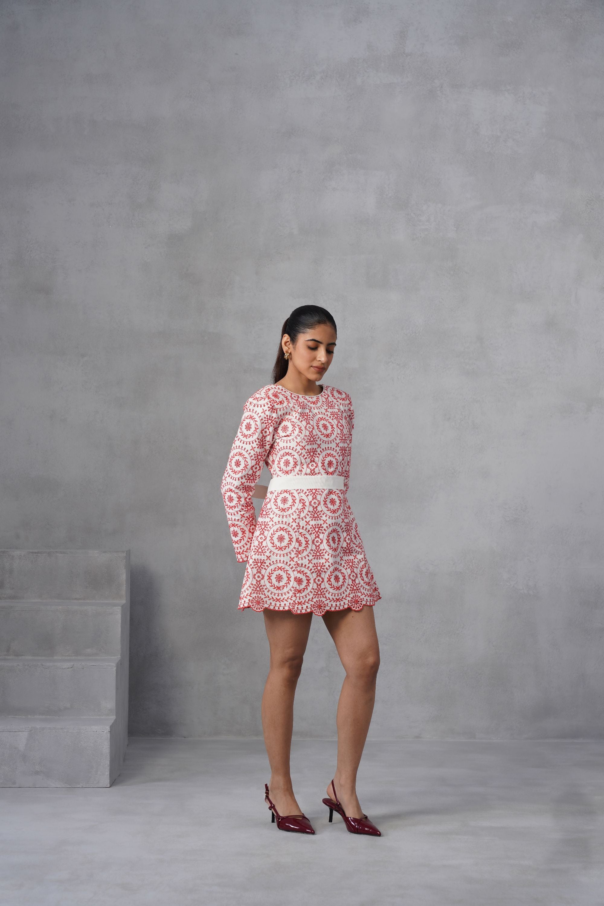 Coral & Ivory Eyelet Mini Dress