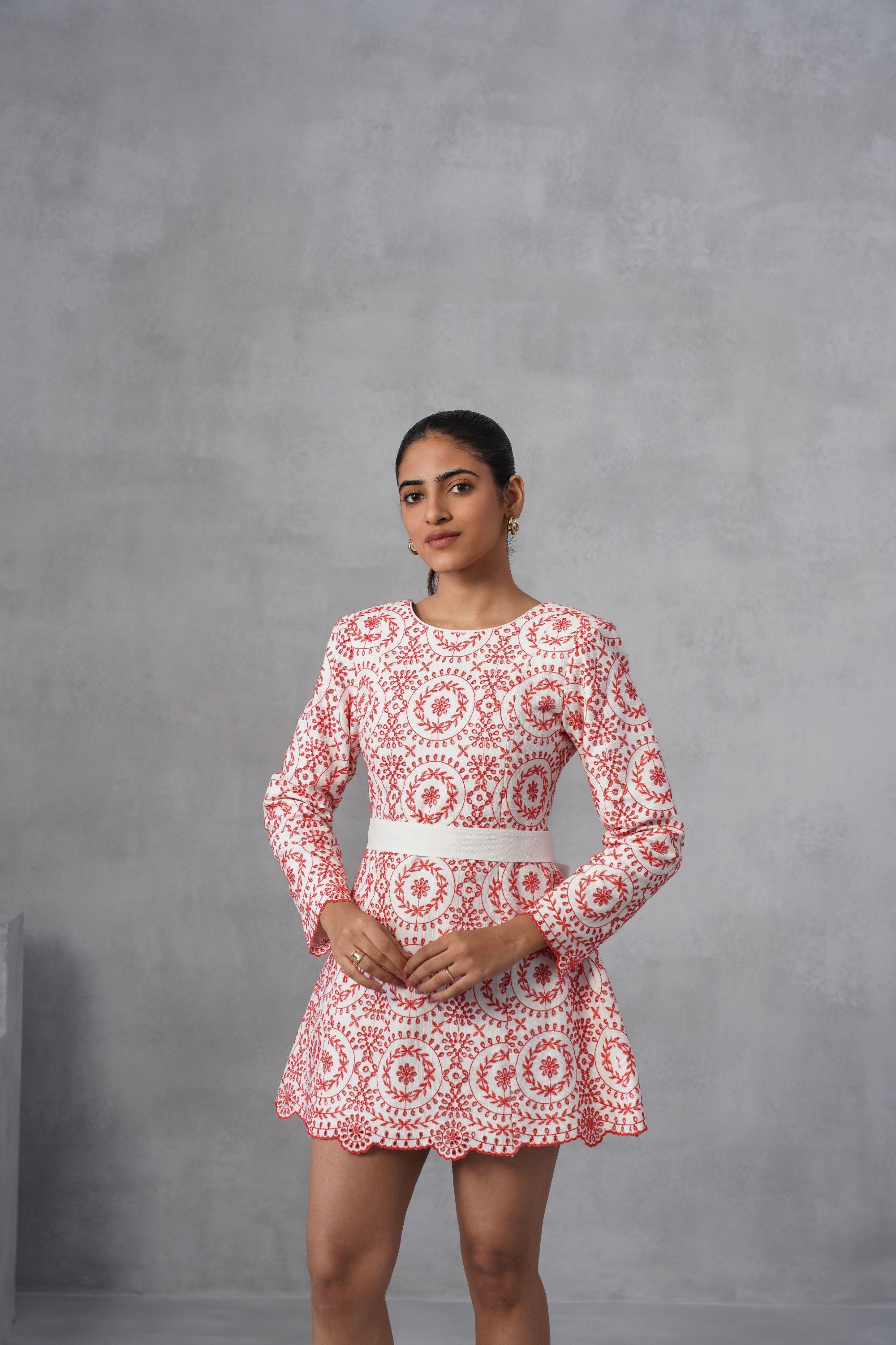 Coral & Ivory Eyelet Mini Dress