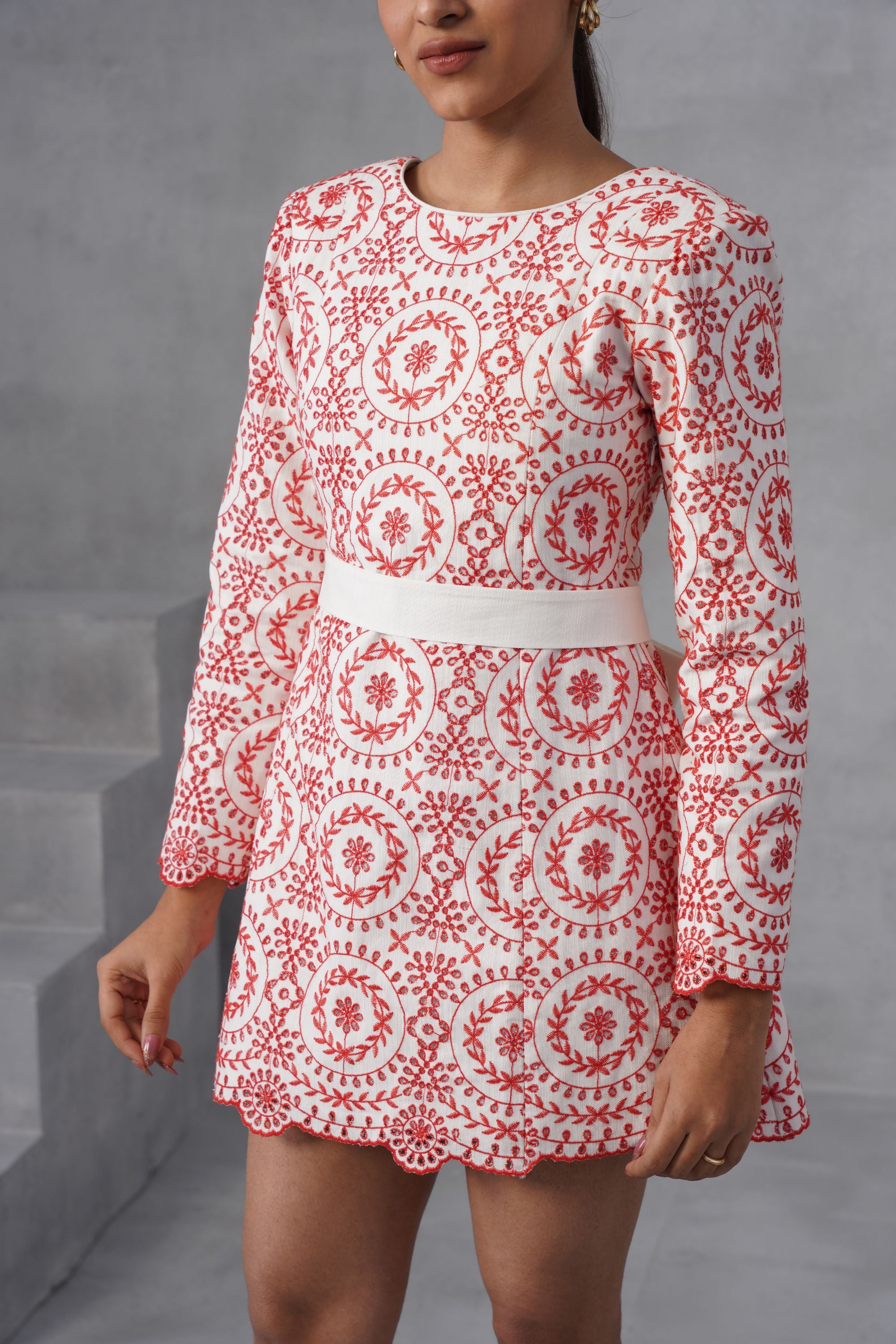 Coral & Ivory Eyelet Mini Dress