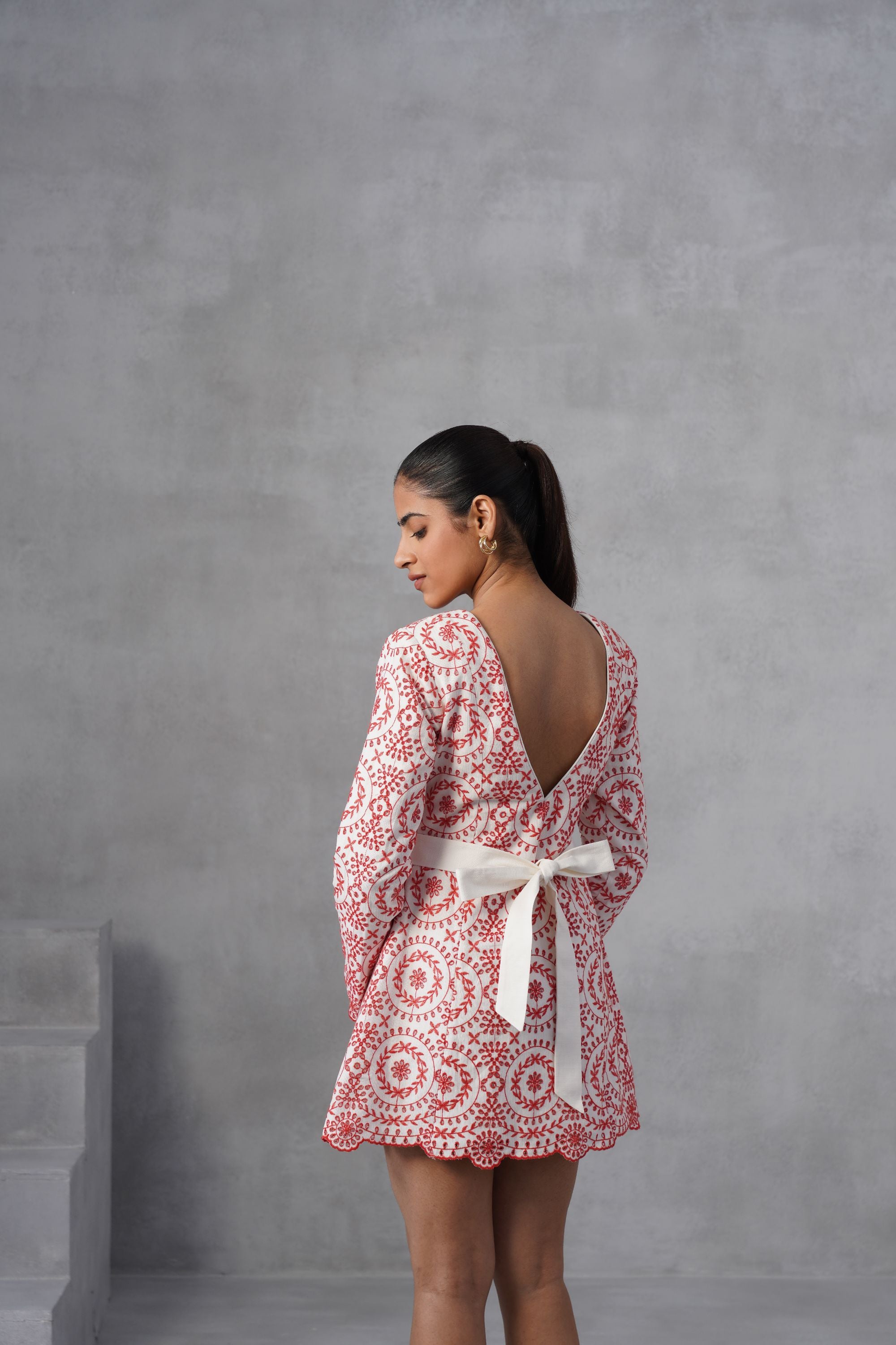 Coral & Ivory Eyelet Mini Dress
