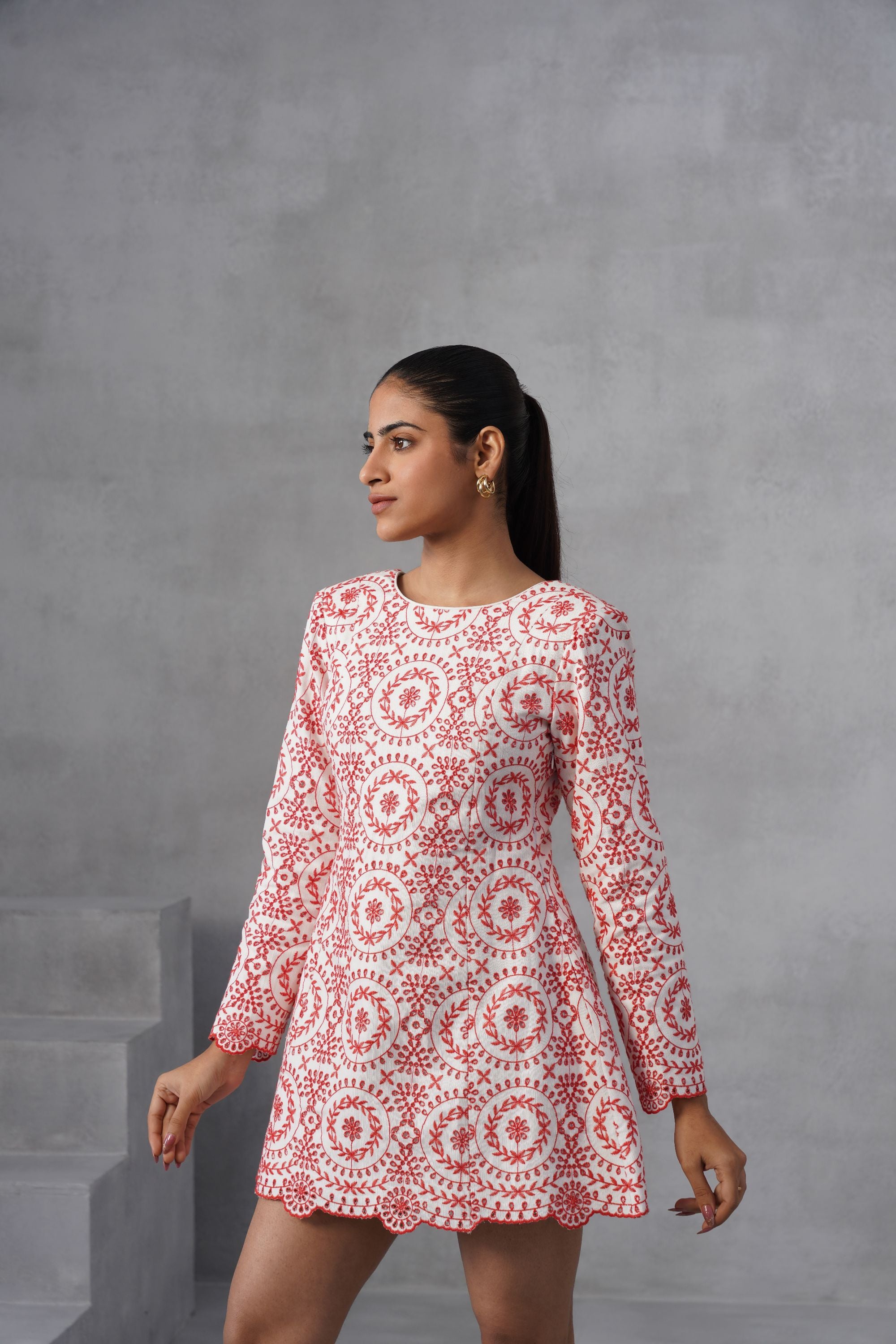 Coral & Ivory Eyelet Mini Dress