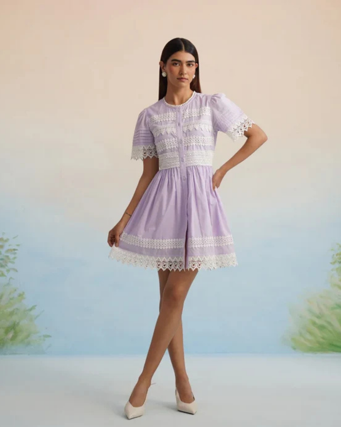 Bulevar Blossom - The Lilac Whisper Lace Button-Down Mini Dress
