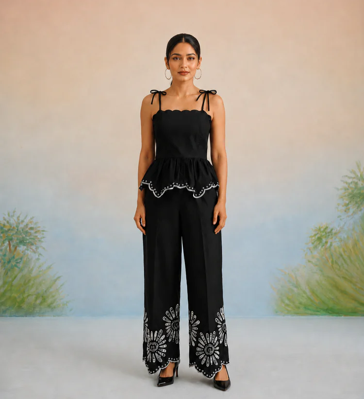 Bulevar Blossom - The Midnight Scalloped Peplum Pant Set
