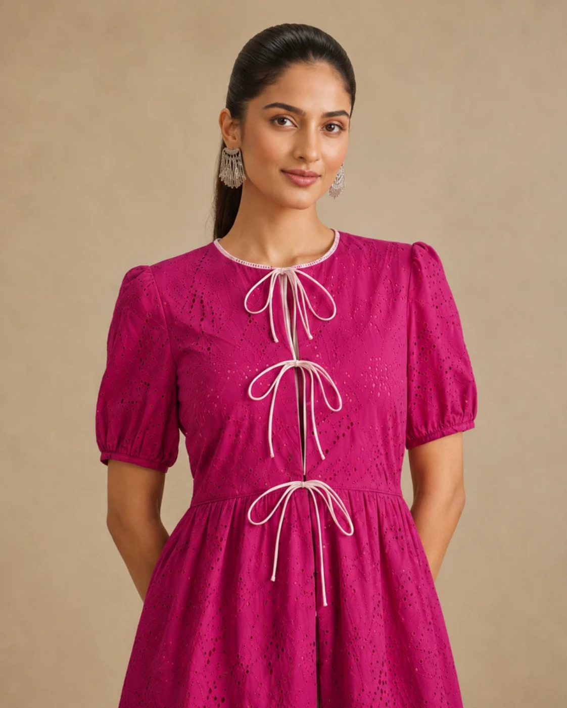 The Valencia Fuchsia Eyelet Mini Dress