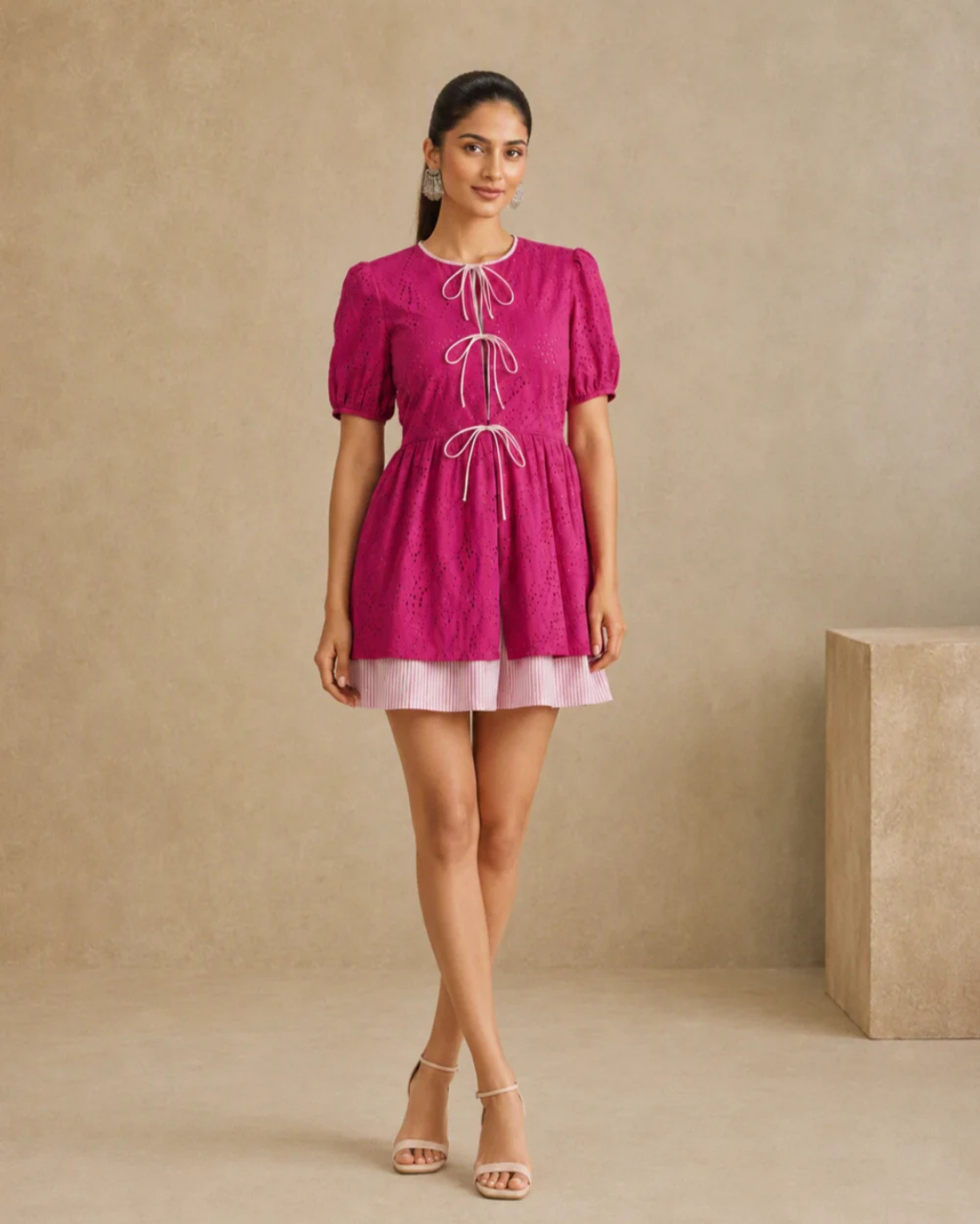 The Valencia Fuchsia Eyelet Mini Dress