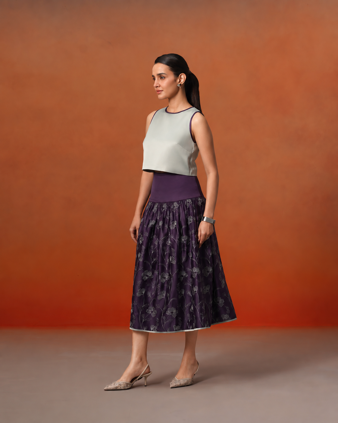 The Aurelia Plum & Sage Satin Skirt Set
