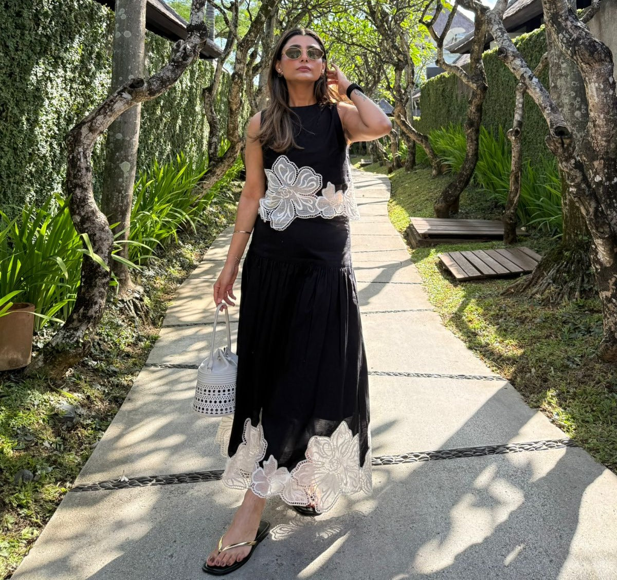 Ishita Saluja in The Vienna Black Floral Appliqué Skirt Set