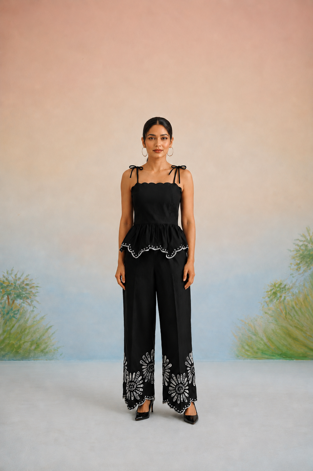 Bulevar Blossom - The Midnight Scalloped Peplum Pant Set