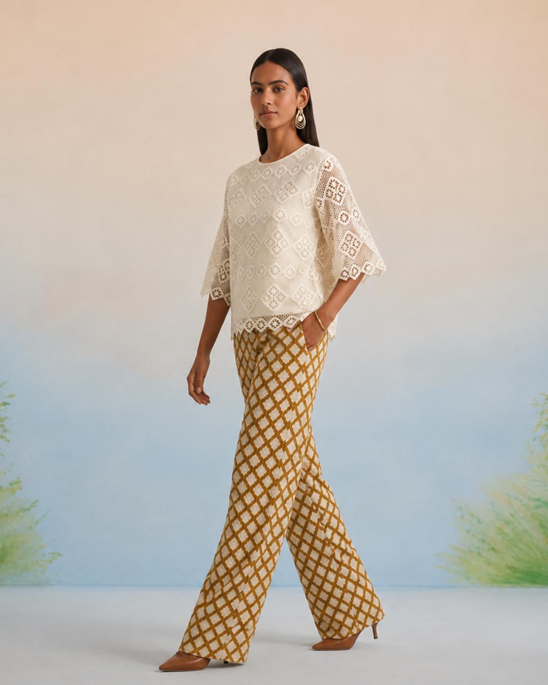 The Sienna Geometric Lace Pant Set