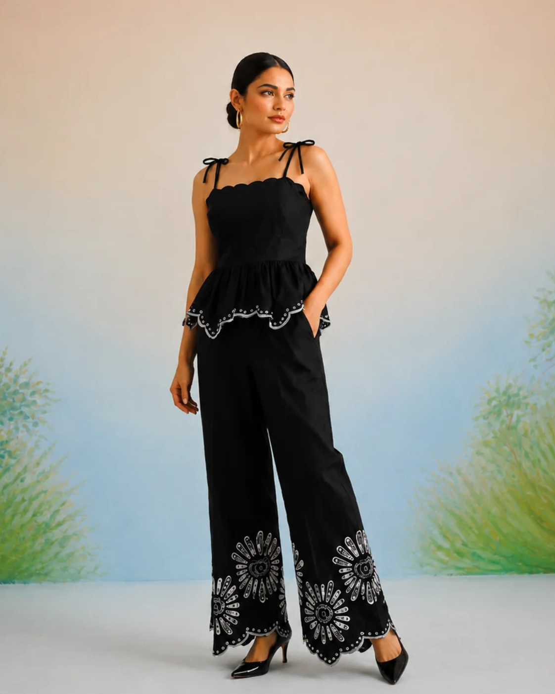 Bulevar Blossom - The Midnight Scalloped Peplum Pant Set