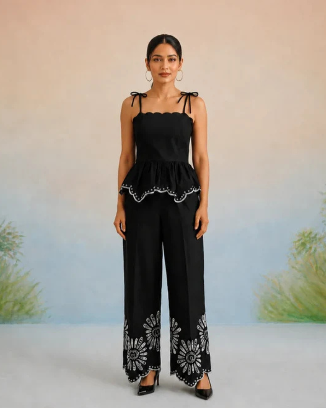 The Midnight Scalloped Peplum Pant Set