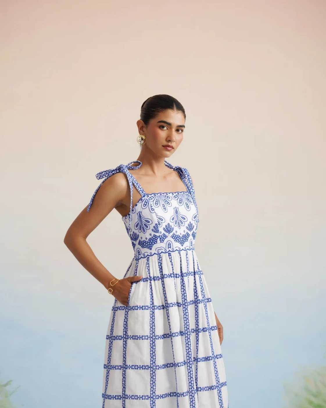 The Santorini Blue Tie-Shoulder Midi Dress