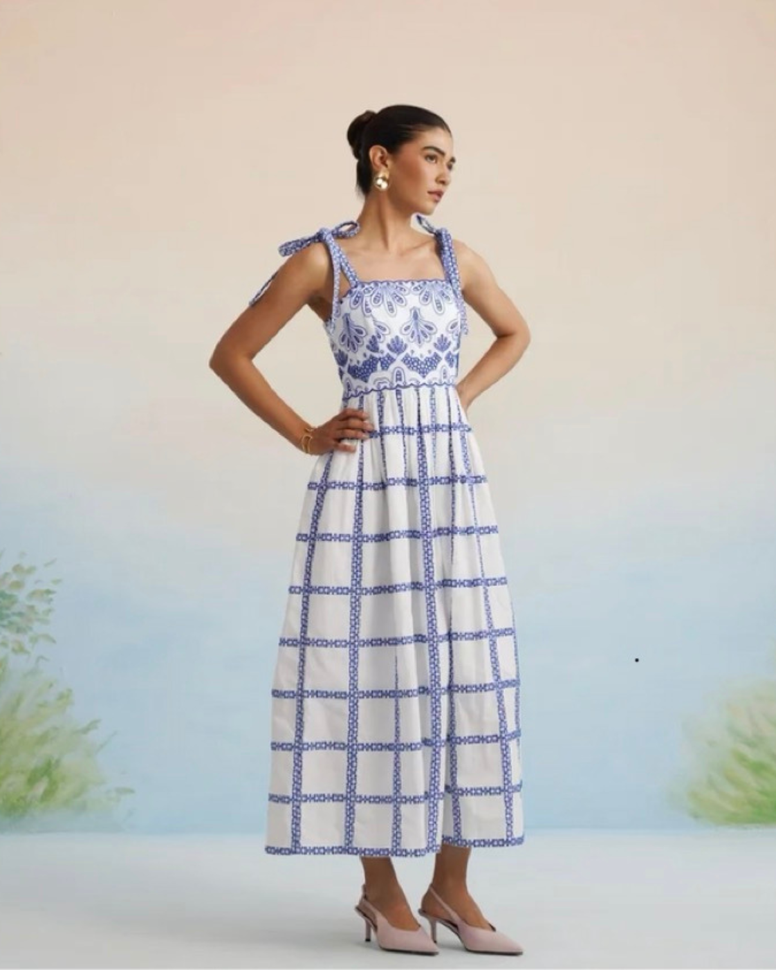 Bulevar Blossom - The Santorini Blue Tie-Shoulder Midi Dress