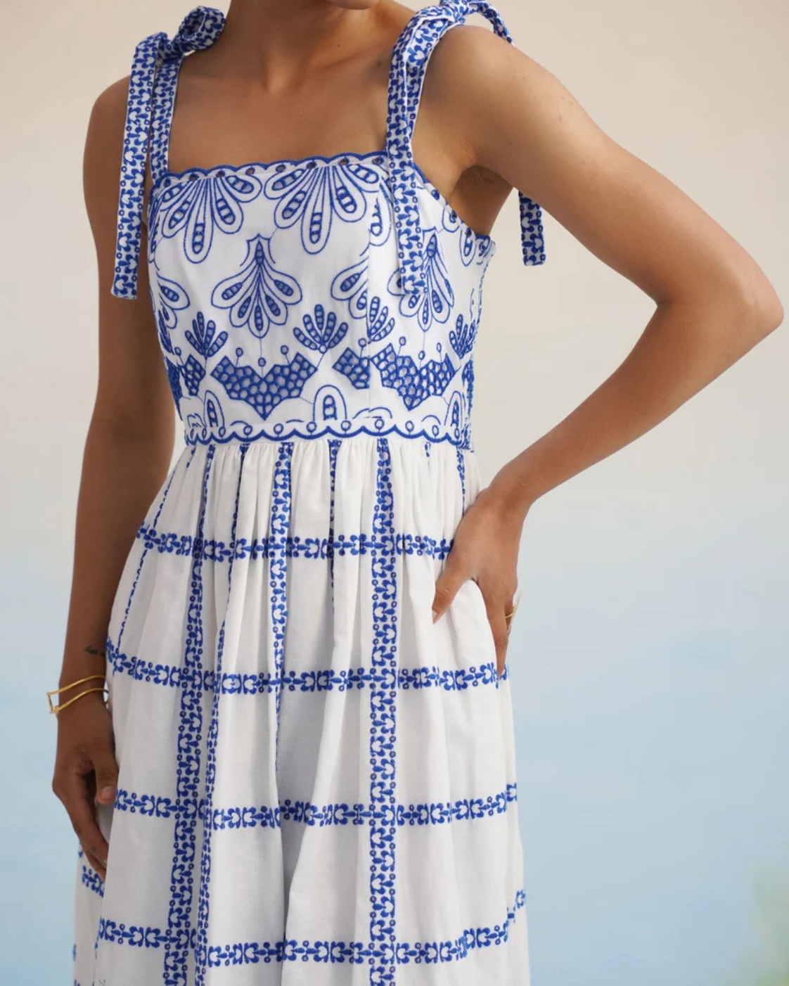 The Santorini Blue Tie-Shoulder Midi Dress