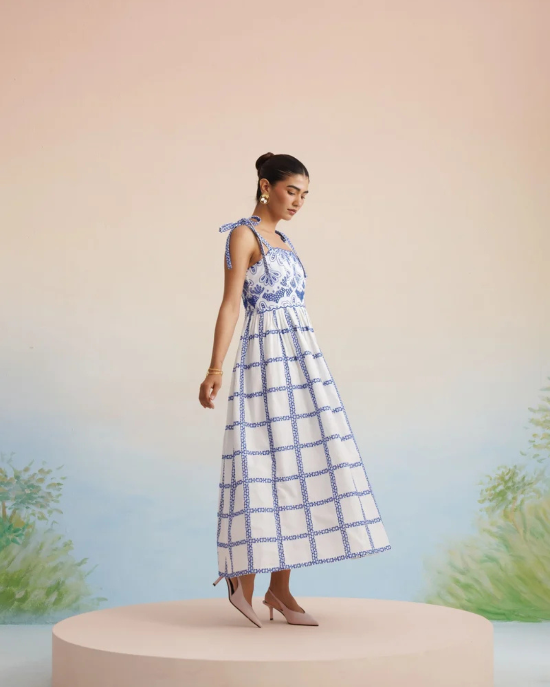 The Santorini Blue Tie-Shoulder Midi Dress