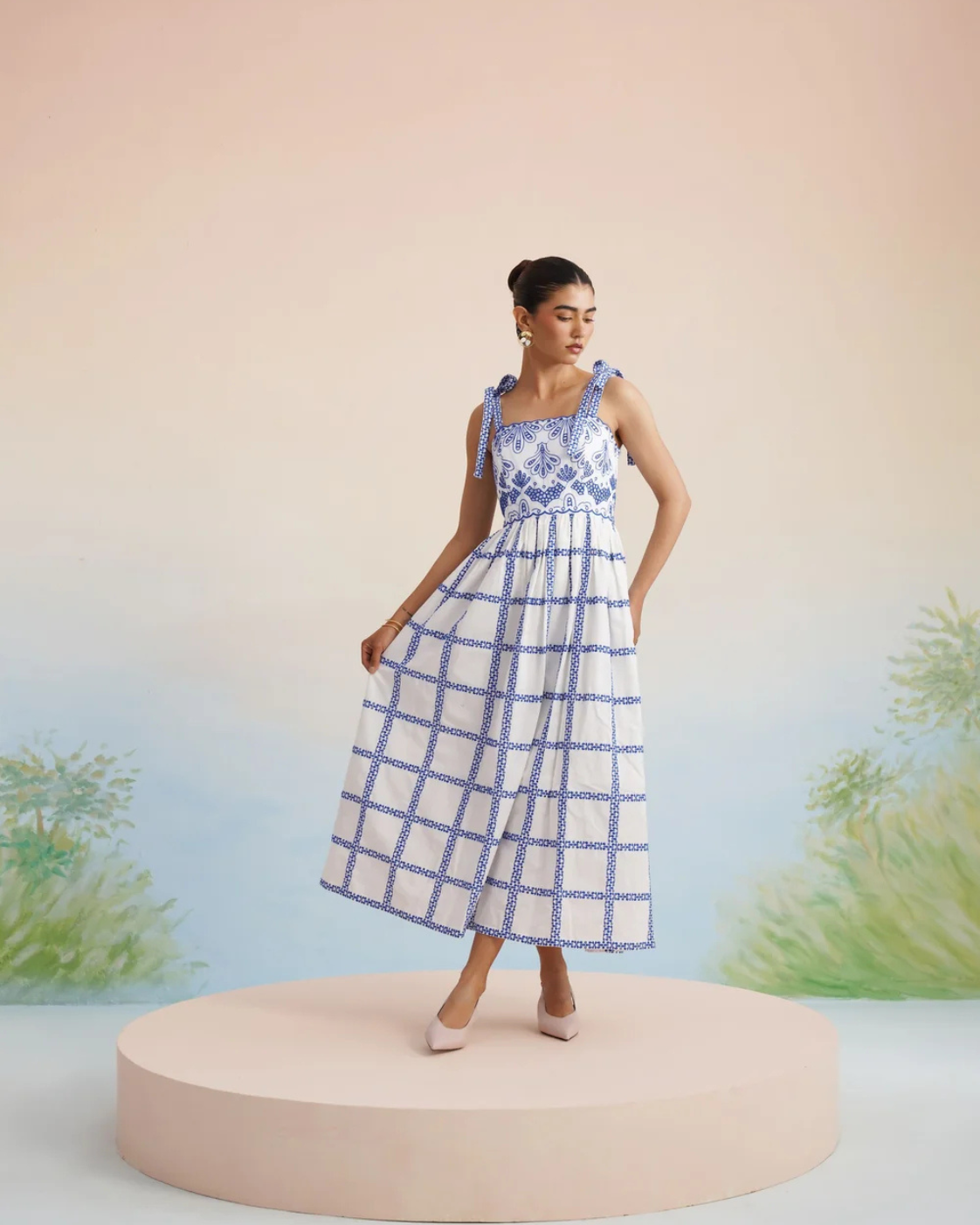 The Santorini Blue Tie-Shoulder Midi Dress