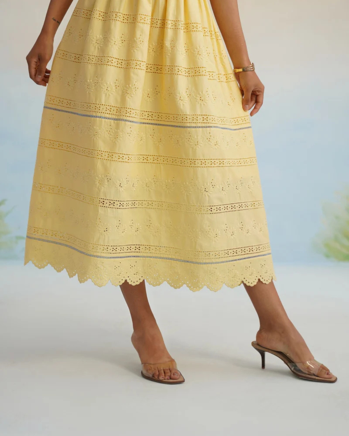 The Bulevar Yellow Eyelet Halter Midi Dress | 24-Hr Dispatch