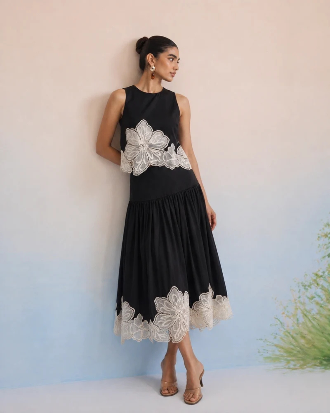 Bulevar Blossom - The Vienna Black Floral Appliqué Skirt Set