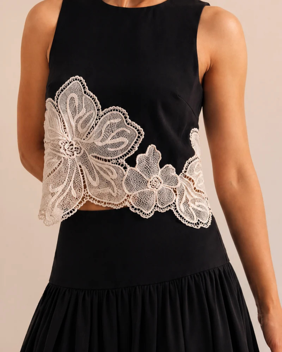 The Vienna Black Floral Appliqué Skirt Set