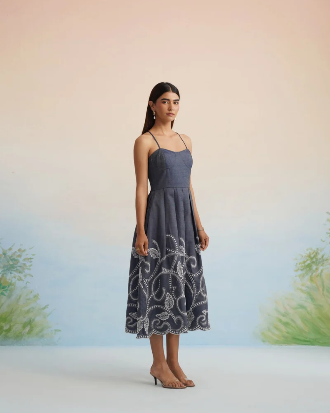 The Indigo Vine Embroidered Midi Dress