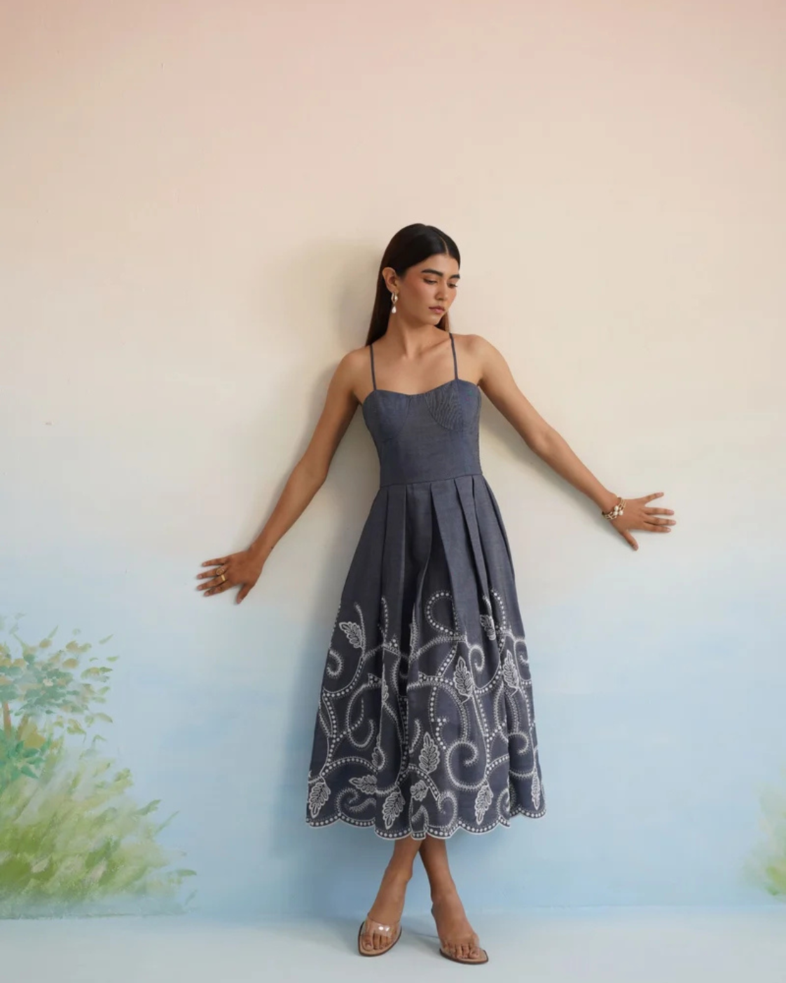 The Indigo Vine Embroidered Midi Dress