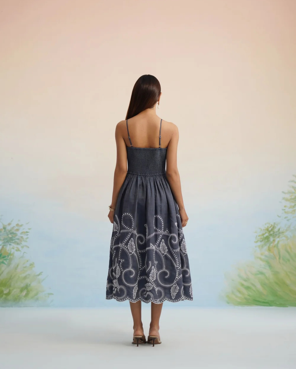 The Indigo Vine Embroidered Midi Dress